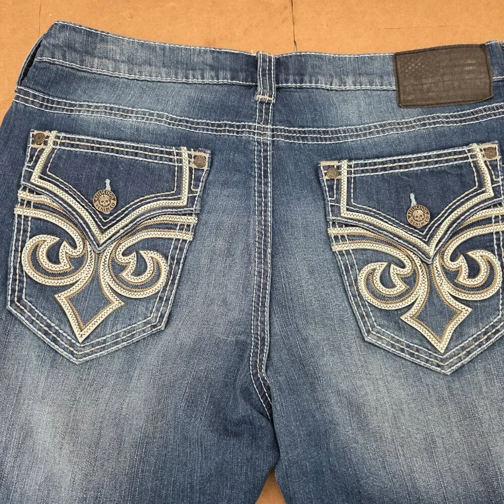 AFFLICTION Blake Mens Size 36 Stretch Thick Stitch Denim Jeans Straight Leg Blue